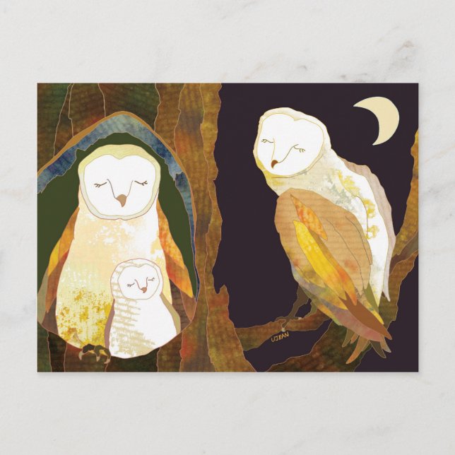Postal Familia de búhos de granero forestal (Anverso)