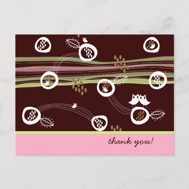 Postal Familia de búhos retro lindos rayas caprichosas Ni (Anverso)