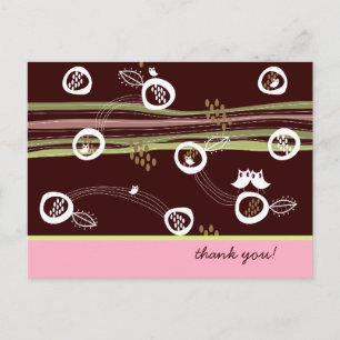 Postal Familia de búhos retro tiras caprichosas divertida