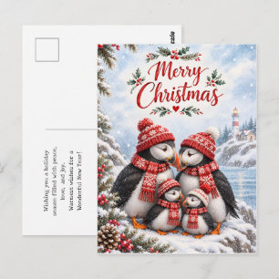 Postal Familia de frailecillos Navidad Arte tradicional f