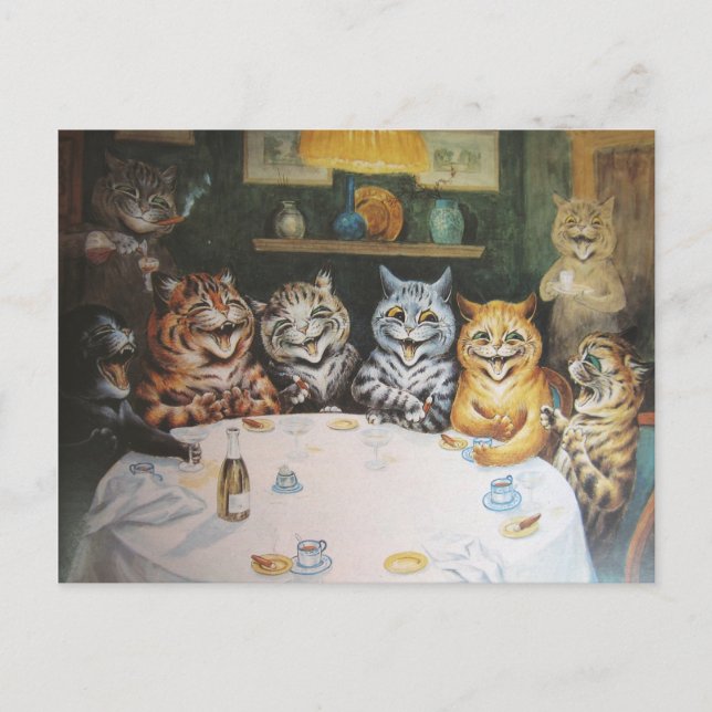 Postal Familia de Gatos Felices Vintage (Anverso)