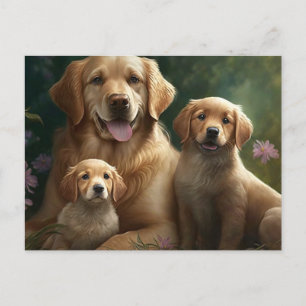 Postal Familia de Labrador Suave: Madre y Cachorros