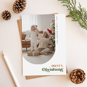 Postal Familia de Letra Retro Foto Feliz Navidad
