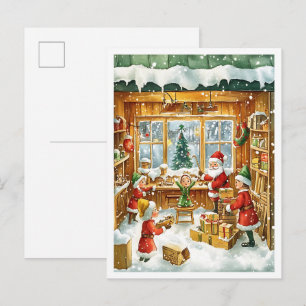 Postal Familia de Navidad Vintage Nostálgica