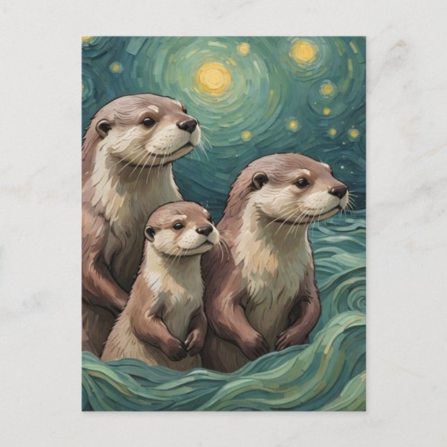 Postal Familia de Nutrias Adorables (Anverso)