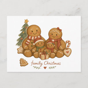 Postal Familia de pan de jengibre con árbol de Navidad ac