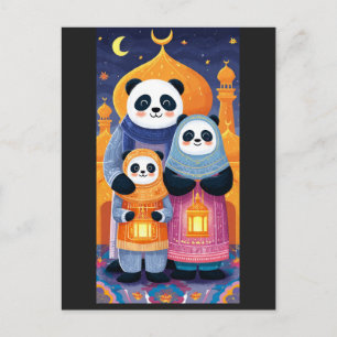 Postal Familia de pandas celebrando Eid Milad Un nabi