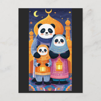 Postal Familia de pandas celebrando Eid Milad Un nabi