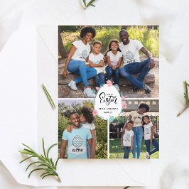 Postal Familia de Pascua 3 Collage de fotos Huevo Floral