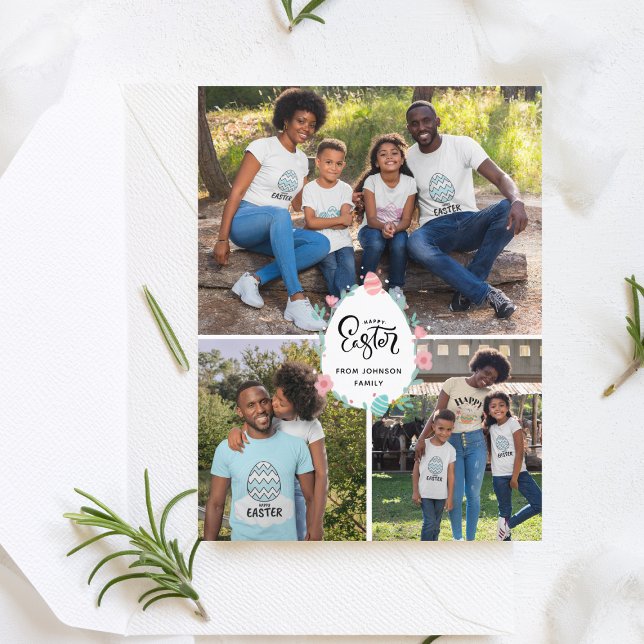 Postal Familia de Pascua 3 Collage de fotos Huevo Floral  (Subido por el creador)