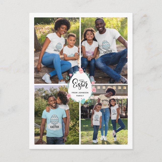Postal Familia de Pascua 4 Collage de fotos y Huevo perso (Anverso)