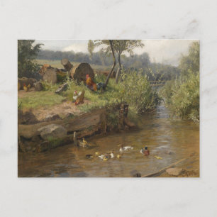 Postal Familia de patos en el azud por Carl Jutz