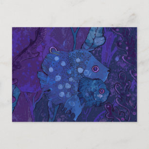 Postal Familia de peces, marina submarina de arte animal 