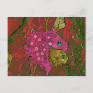 Postal Familia de peces subacuática Océano Animal Arte Ro