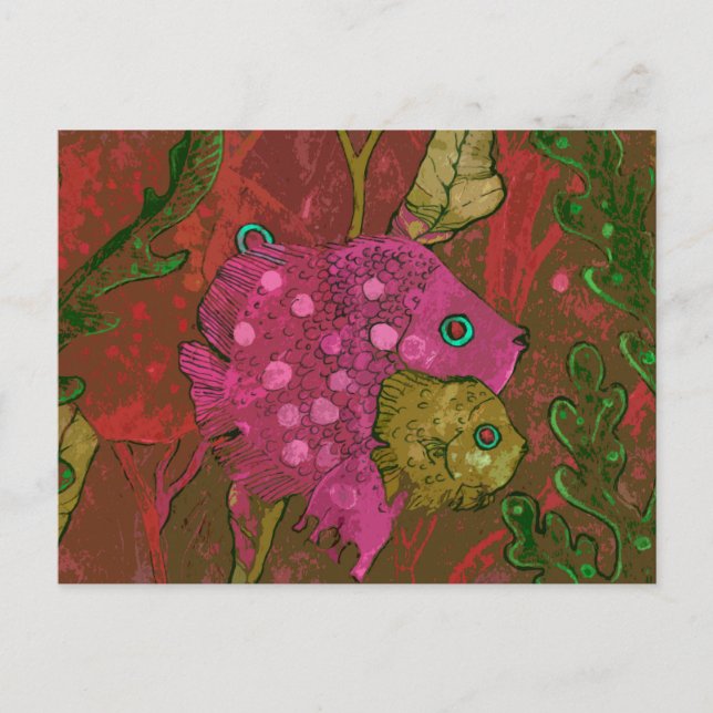 Postal Familia de peces subacuática Océano Animal Arte Ro (Anverso)