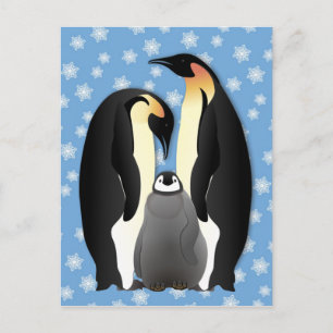 Postal familia de pingüinos
