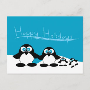 Postal familia de pingüinos