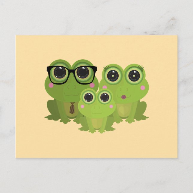 Postal Familia de ranas adorable – Mamá Papá Bebé Ranas (Anverso)