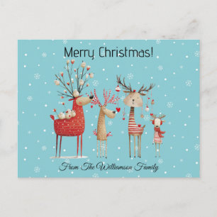 Postal Familia de renos festivos Feliz Navidad copos de n