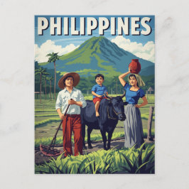 Postal Familia del Campo de Arroz de Filipinas Retro