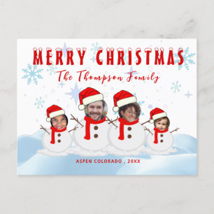 Postal Familia divertida de fotos de Snowman