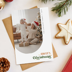 Postal Familia Elegante Foto Retro Navidad Script