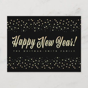 Postal Familia Feliz Año Nuevo de las Estrellas de Oro Ne