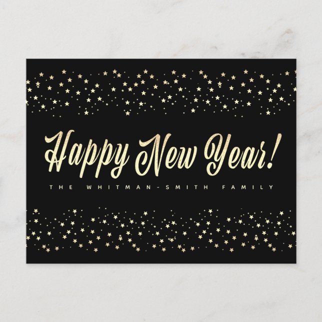 Postal Familia Feliz Año Nuevo de las Estrellas de Oro Ne (Anverso)