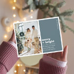 Postal Familia fotográfica de navidades | Merry   azul br<br><div class="desc">Familia fotográfica de navidades | Merry   azul brillante</div>