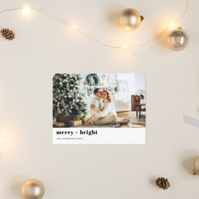 Postal Familia fotográfica de navidades | Merry + Bright  (Subido por el creador)
