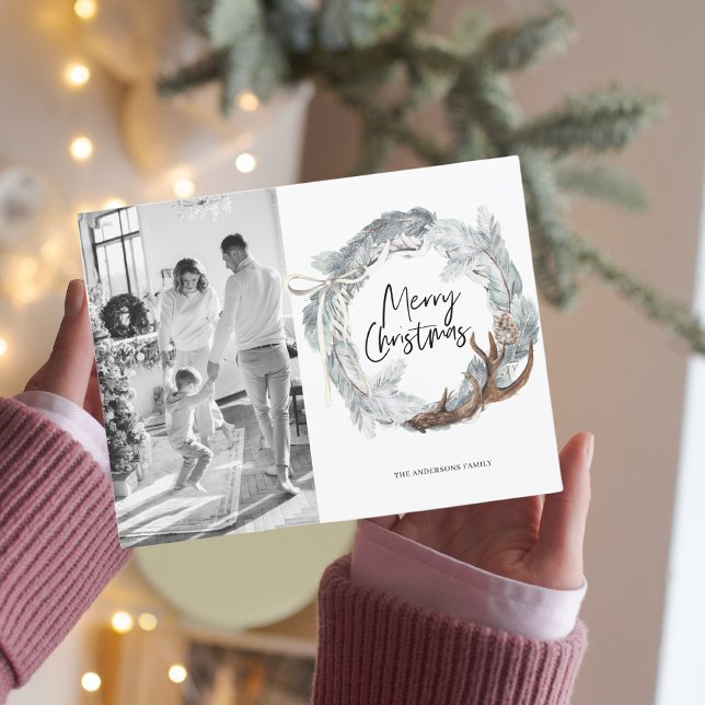 Postal Familia fotográfica | Feliz Navidad Wreath inverna (Subido por el creador)