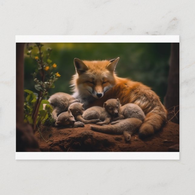 Postal Familia Fox en el salvaje (Anverso)