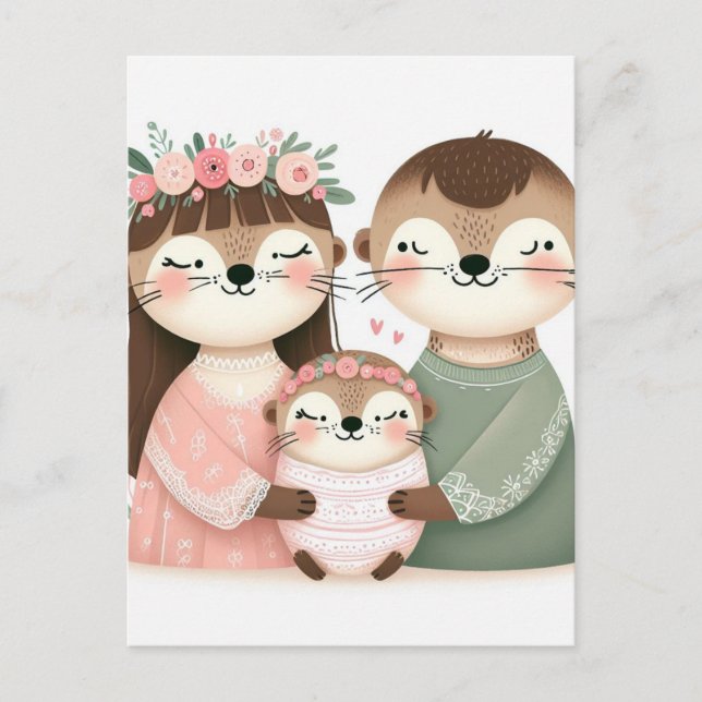 Postal Familia Funny Cute Personalizado Otter (Anverso)