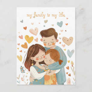 Postal Familia Kawaii de tres