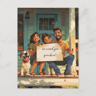 Postal Familia linda con un perro lindo