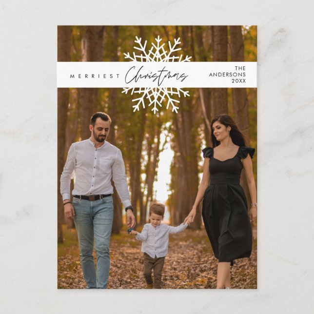 Postal Familia más alegre en foto de Navidad, Felicidad a (Anverso)