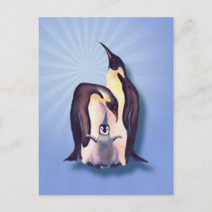 POSTAL FAMILIA PENGUINA Y RAYOS DE LUZ DE SHARON SHARPE