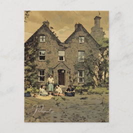 Postal Familia Picnic Old Country House Foto cosecha