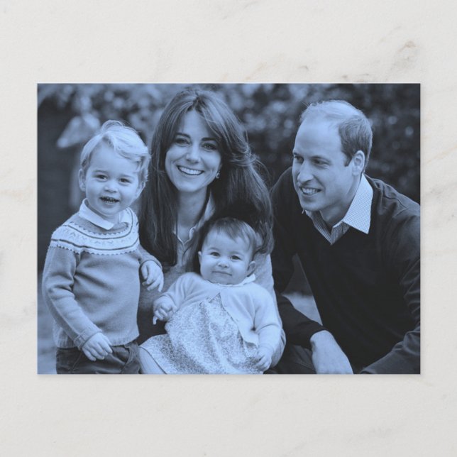 Postal Familia Prince William Dec 2015 Monocromo azul (Anverso)