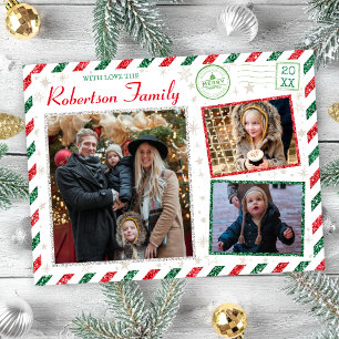 Postal Familia Purpurina Vintage Foto para Navidades de A