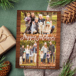 Postal Familia Rustic Wood Brush Script 3 Fotos Vacacione<br><div class="desc">Rústica familia de guiones de brochas de madera 3 foto feliz postal de vacaciones</div>