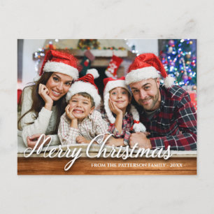 Postal Familia Rustic Wood Foto Feliz Navidad Moderna