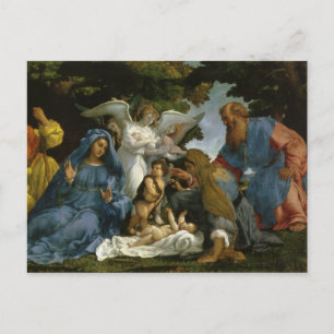 Postal Familia Santa con santos y ángeles
