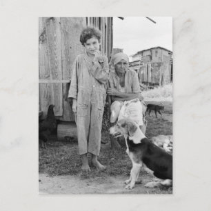 Postal Familia Sharecropper con perro honrado, 1935