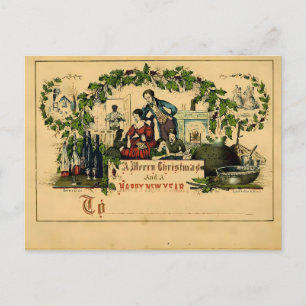 Postal Familia Victoriana Navidad y Feliz Año Nuevo