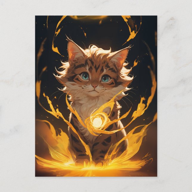 Postal Familiar de incendio de gato de tigre místico (Anverso)