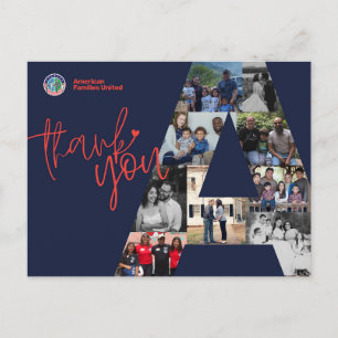 Postal Familias Americanas Unidos Gracias Postcard