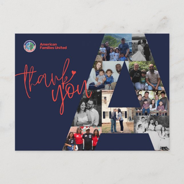 Postal Familias Americanas Unidos Gracias Postcard (Anverso)