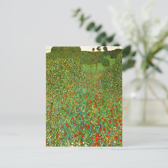 Postal Famoso cuadro de Gustav Klimt en Mohnfeld (1907). (Anverso de pie)