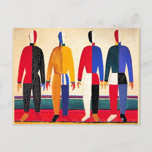 Postal Famoso cuadro de Kazimir Malevich, Deportistas (Anverso)